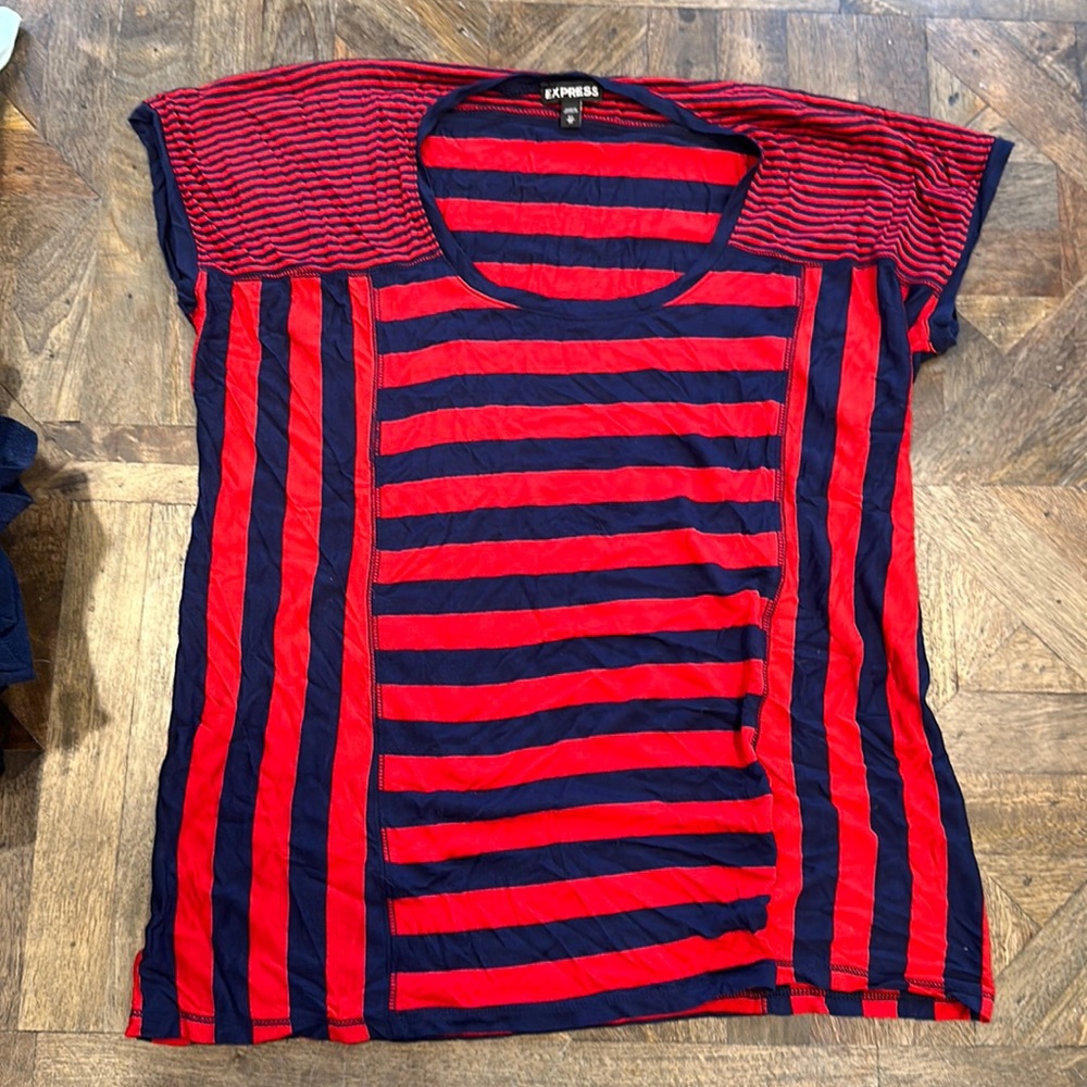Express | Striped Blouse | Navy & Red | Size XS
